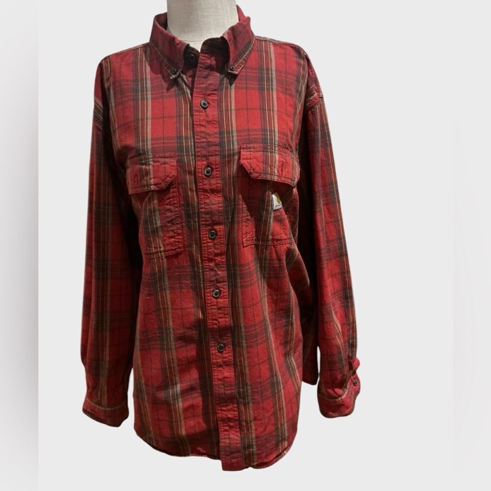 Carhartt Men’s XL Plaid Flannel Button Down Shirt Red Black Workwear